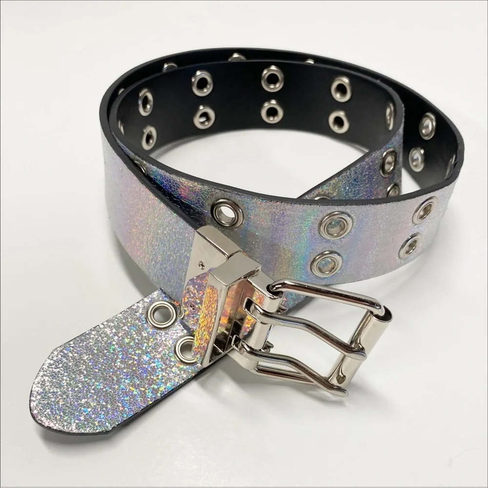 Reversible Belt | Black/Iridescent Silver - Glam Rocker Punk Edgy Chic